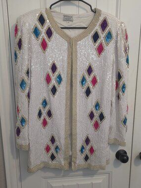 Vintage Stenay Geometric Design Sequined Jacket - Woman's Size L